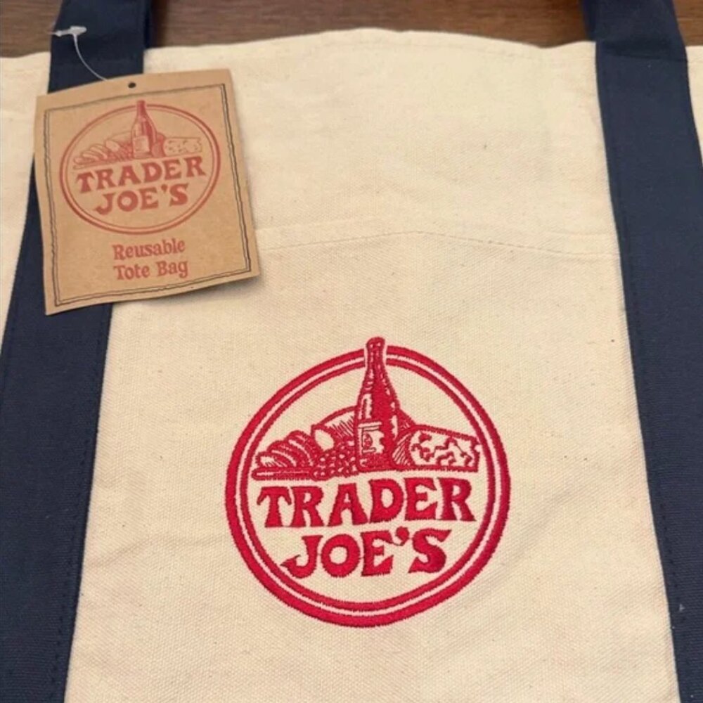 NWT! Trader Joes Tote Bag Blue Canvas Large 20” x 15” VIRAL! - Picture 8 of 8